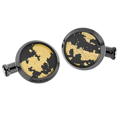 New Montblanc Sartorial Gold-Plated Leaf Inlay Black Men's Cufflinks 112907