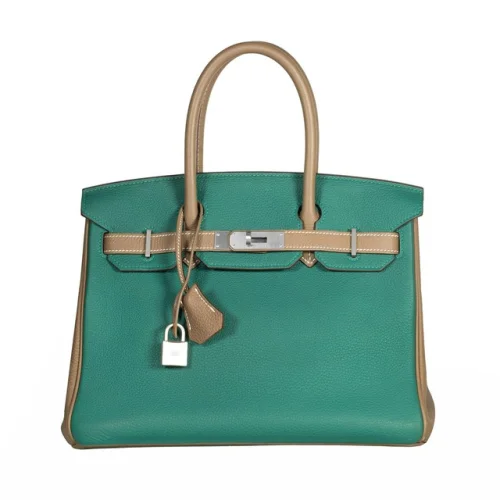 Hermes Bicolor Togo Birkin 30 Malachite Etoupe