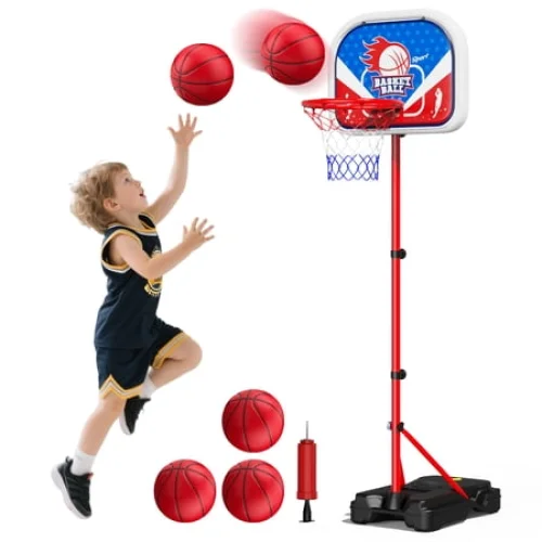 JoyStone Kids Basketball Hoop Adjustable Height 2.9 ft-6.2 ft, Toddler Basketball Hoop Indoor Outdoor Portable Kids BasketBall Goal Toys for Boys Girls Gift