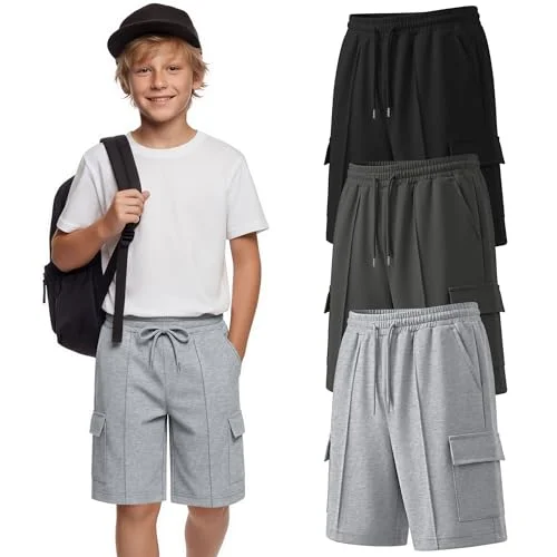 JoyMotion 3 Pack Boys Cargo Shorts, 3-Color, 11-12 Years