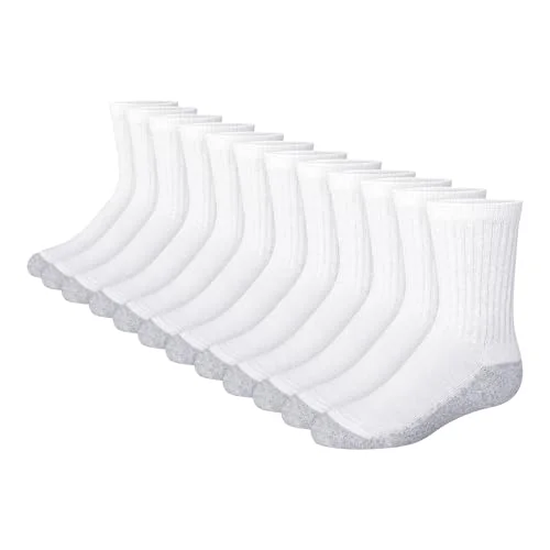Hanes Boys' Crew Socks Pack, Socks for Boys Age 5-12, Stretch Cotton Socks, Comfortable Cushioned Crew Socks, 12-Pack