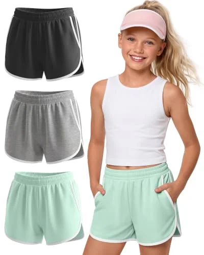 JoyMotion 3 Pack Girls Athletic Dolphin Shorts, 3-Color, 9-10 Years