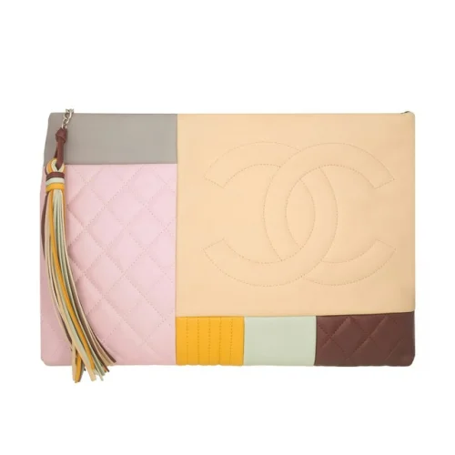 Chanel Colorblock Quilted Mixed Leathers O Case Clutch Multicolor Pink Neutral