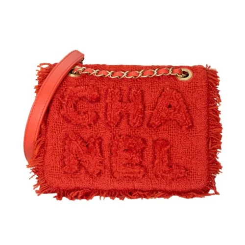Chanel Tweed Giant Logo Flap Bag Small Red