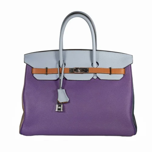 Hermes Tricolor Clemence Birkin 35 Arlequin Purple/Blue Lin/Gold