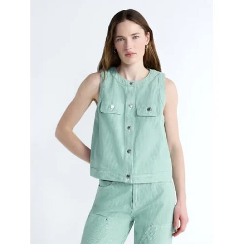 Free Assembly Women's and Women's Plus Button Front Sleeveless Denim Top, Sizes XS-4X