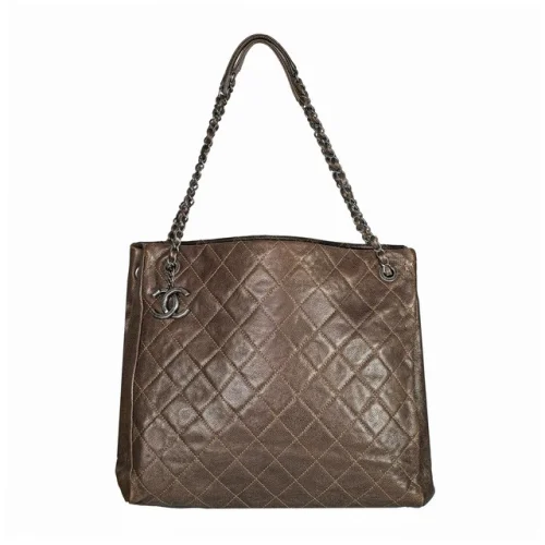 Chanel Quilted Pebbled Calfskin Chic Shopping Tote North South Brown