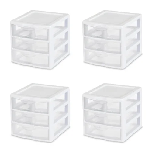 Sterilite 3 Drawer Storage Organizer Unit - Stackable Plastic - 4 Pack