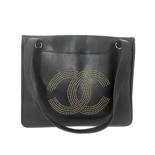 Chanel Studded Lambskin Vintage Timeless CC Shopping Tote Medium Black