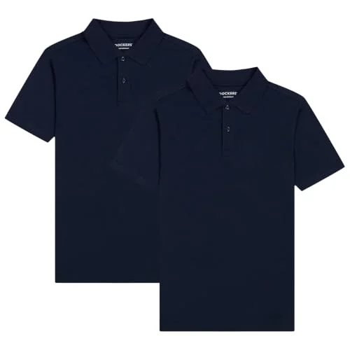 DOCKERS Boys School Uniform Short Sleeve Soft Jersey Polo, 2-Pack, Navy, 10-12