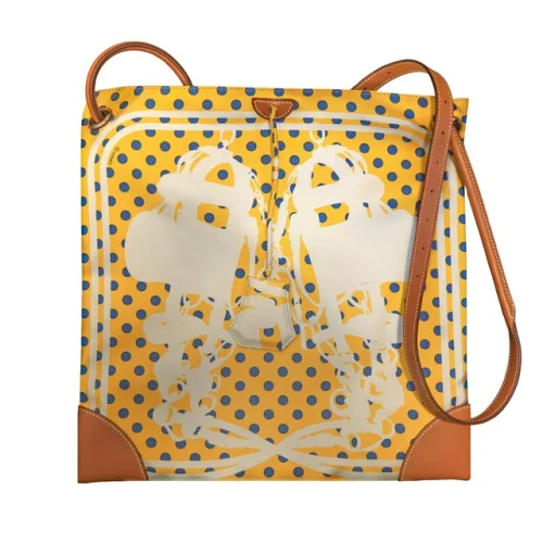 Hermes Printed Silk with Calfskin Silky City PM Yellow