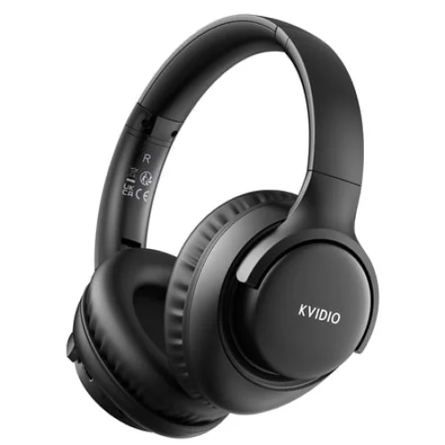 KVIDIO Bluetooth Headphones, Wireless Headphones with Microphone, 65H Running Time, over-Ear Headphones for Computer Laptop Travel Home Office PC (Black)