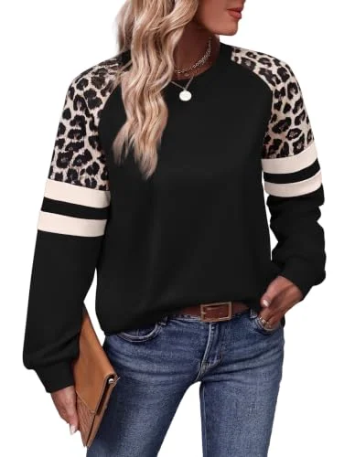 WIHOLL Sweatshirt for Women Crewneck Long Sleeve Shirts Womens Tops Trendy Black Sweaters Pullover Dressy Business Casual Outfits Comfiest Airport Luxury L