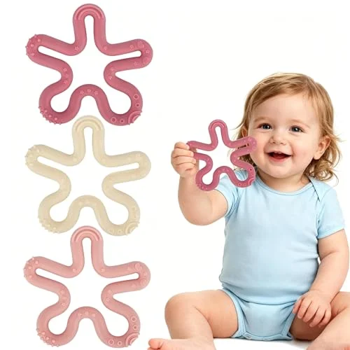 Fu Store 3pcs Coral Flower Ring Teether Baby Teething Toys Silicone Teether