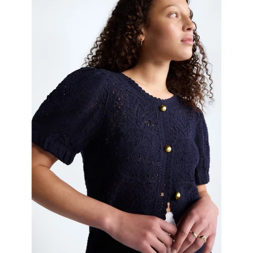 Free Assembly Women's and Women's Plus Pineapple Cardigan Sweater with Short Puff Sleeves, Lightweight, Sizes XS-4X