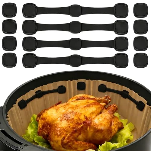 12Pcs Air Fryer Magnets Silicone Buckle for Holding Parchment Paper Liners, Upgraded High-Temp Resistant Air Fryer Accessories Locks Disposable Liners Safely (Black)