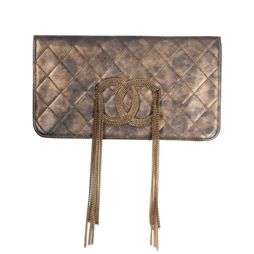 Chanel Metallic Lambskin CC Fringe Clutch Gold