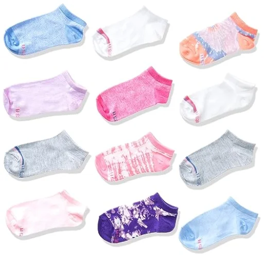 Hanes Girls' Socks, Girls No Show Socks, EZ Sort Fashion No Show Socks for Girls, Assorted Girls' Low-Cut Socks, 12-Pair Pack