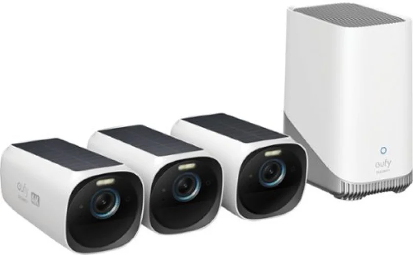 eufy - eufyCam 3, 3-Outdoor Wireless 4K Solar Powered Security Cameras with HomeBase 3 - White