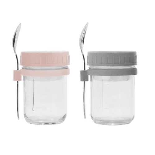 Mainstays Portable Overnight Oats Food Jar and Parfait Container, Designed to Help with Packed Lunches and Daily Commutes, Meal Prep, and Overnight Oats