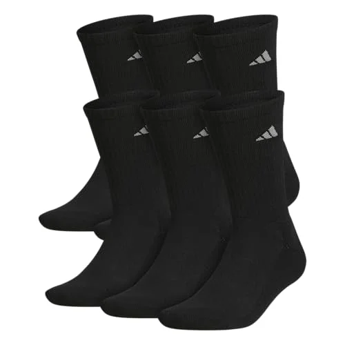 adidas Men's Athletic Cushioned Crew Socks (6 Pairs) Durable & Comfortable, Black/Aluminum 2, Large