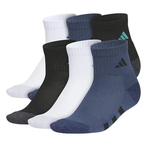 adidas Kids Cushioned Quarter Ankle Socks for Boys and Girls (6 Pairs) Durable & Comfortable, White/Pure Teal Green/Mineral Blue, M