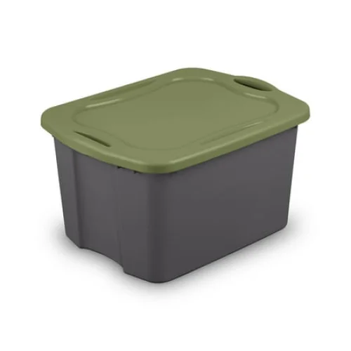 Sterilite EZ Carry 17.5 Gallon Large Storage Bin, Clear Plastic Storage Container with Full-Grip Handles, Gray