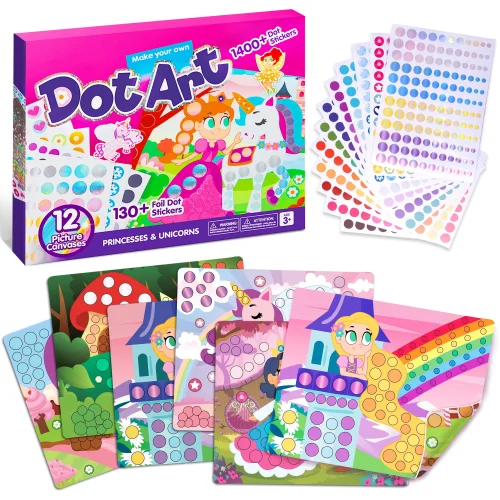 Joyfy Unicorns and Princess Dot Markers, Over 1470 Pcs Sticker Poke A Dot Book, Ages 3-5 Toddler Arts and Crafts Supplies, Christmas Birthday Gifts