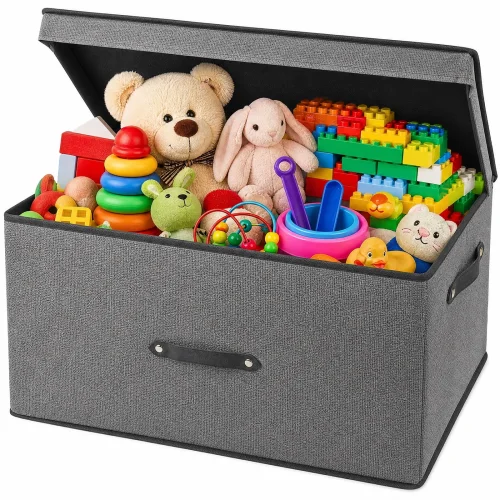 HONEIER Large Toy Box, Toy Box with Lid, Foldable Toy Box Storage Chest for Kids Playroom Nursery Living Room, 24 x 16 x 12 Inches, Gray