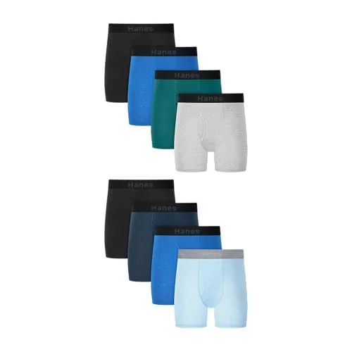 Hanes Boys' Underwear Boxer Briefs Pack, 8-Pack, Cotton-Stretch Dyed Boys' Underwear, Moisture-Wicking