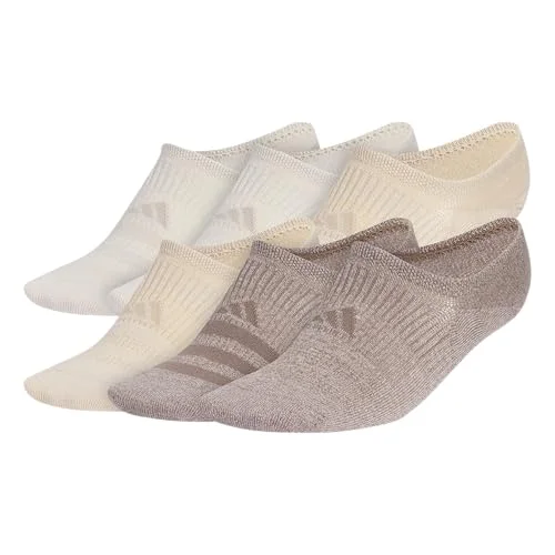 adidas Women's Superlite Super No Show Invisible Socks (6 Pairs) Lightweight & Breathable, Wonder Beige/Magic Beige/Trace Brown/3, Medium