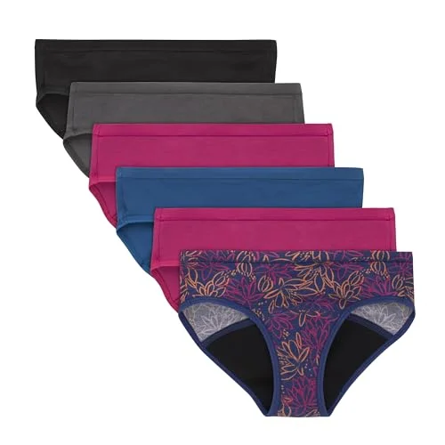 Hanes Girls' Hipster Period Underwear, Comfort, Period. Panties, Moderate Protection, 6-Pack