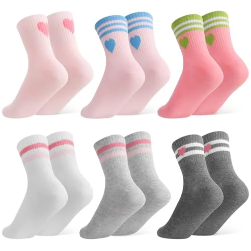soxitoevy 6 Pairs of Kids Athletic Socks, Crew Athletic Sock for Kids