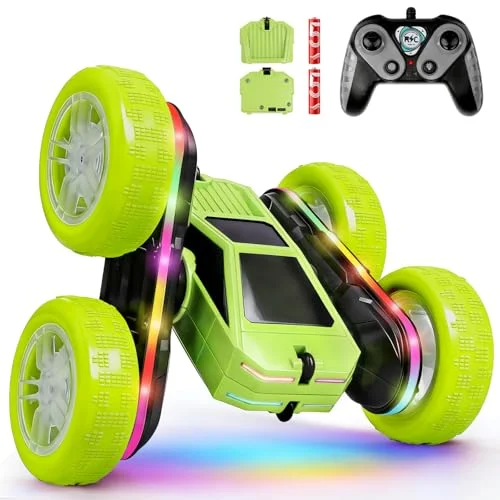 ZQIN Remote Control Car, Rc Cars Stunt, RC Crawler Toys 4WD 360&deg; Rotating with LED Light-Up Wheels & Remote Control for 6-12 for Boys Birthday Gift (Green)