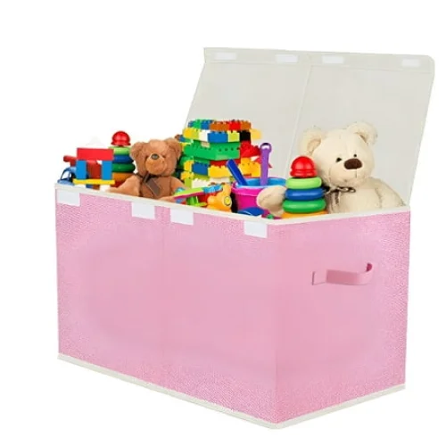 Homyfort Large Toy Box for Girls,Toy Chest for Kids -Collapsible Toy Storage Organizer with Lid Toy Bin Storage Organizer for Nursery, Playroom, Bedroom , Closet, Living Room, Kindergarten (Pink)