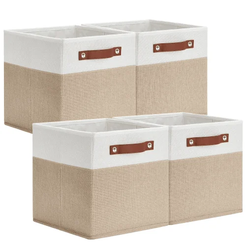 ENLOY Fabric Cube Storage Organizer Bins, 13x13 inch - 4 Pack Foldable Storage Cube Bins for Shelves, Large Capacity Storage Boxes with Leather Handle