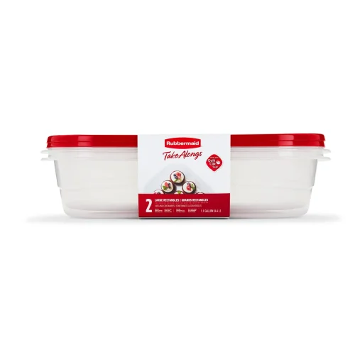 Rubbermaid TakeAlongs, 1 Gallon, 2 Packs, Red, Large Rectangular Plastic Food Storage Containers