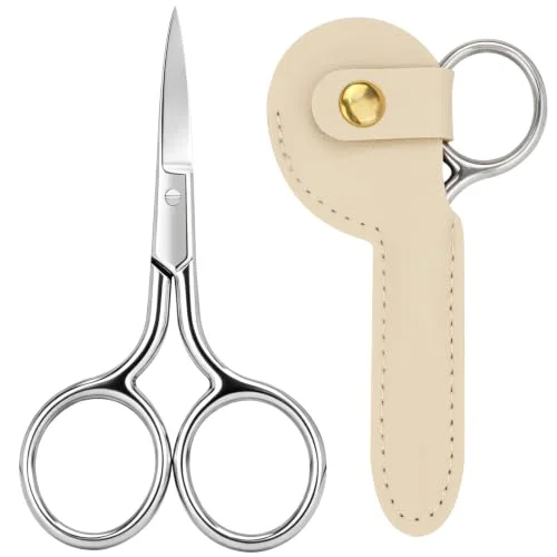 ODELY Professional Grooming Scissors &ndash; Ultra Sharp Eyebrow, Nose Hair, Beard & Moustache Trimming Shears with Leather Case &ndash; Perfect for Facial Hair Detailing