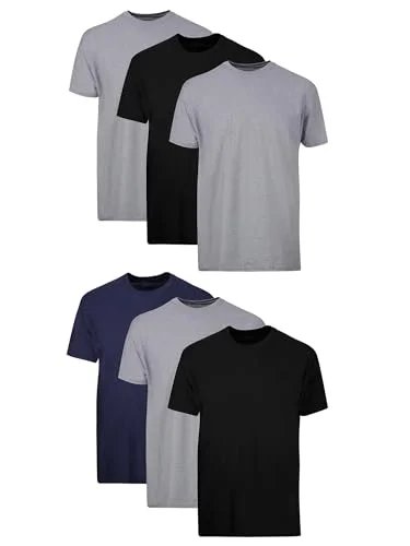 Hanes Mens Cotton, Moisture-wicking Crew Tee Undershirts, Multi-packs, Black/Grey/Blue Assorted - 6 Pack, Medium US