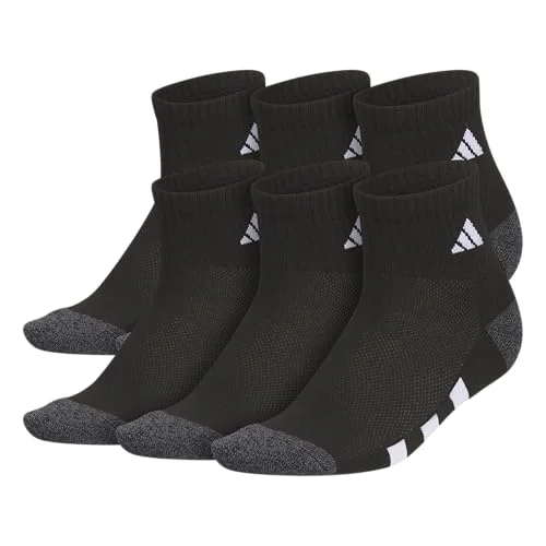 adidas Kids Cushioned Quarter Ankle Socks for Boys and Girls (6 Pairs) Durable & Comfortable, Black/Onix Grey/White, L