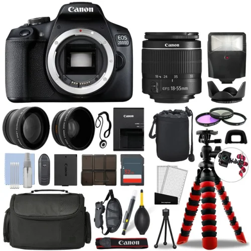 Canon EOS 2000D / T7 DSLR Camera w/ 18-55mm + 32GB 3 Lens Ultimate Accessory Kit
