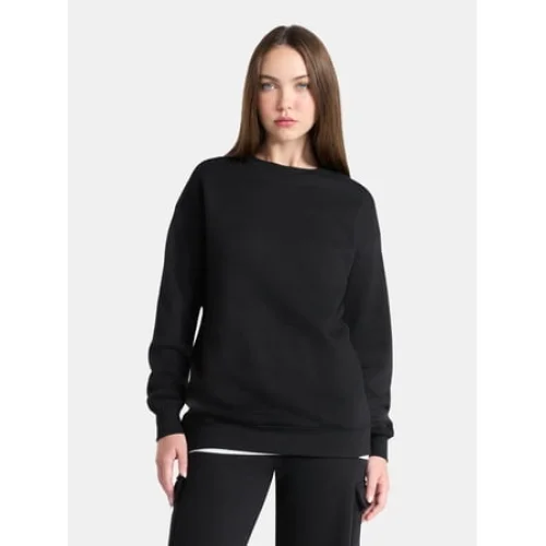 No Boundaries Oversized Fleece Sweatshirt with Long Sleeves, Women's Sizes XXS-4X