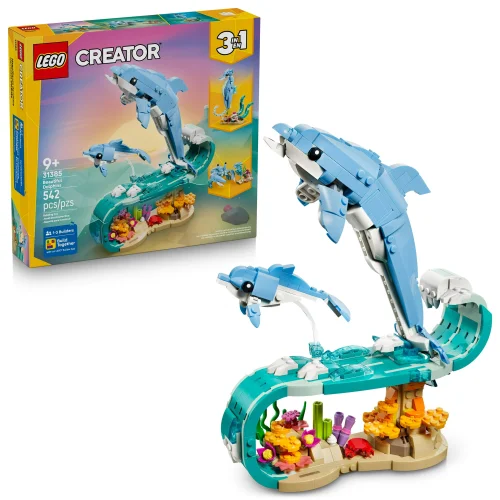 LEGO Creator 3 in 1 Sea Animals: Beautiful Dolphins Building Toy for Girls, Boys, Ages 8+ - Birthday Gift for Kids - Build a Dolphin, Seahorse, or Crab Animal Figure - 31385