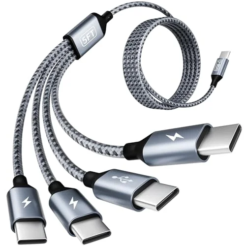 USB C Cable, USB C Splitter Multi Charging Cable with 4 Type-C Ports, 5FT
