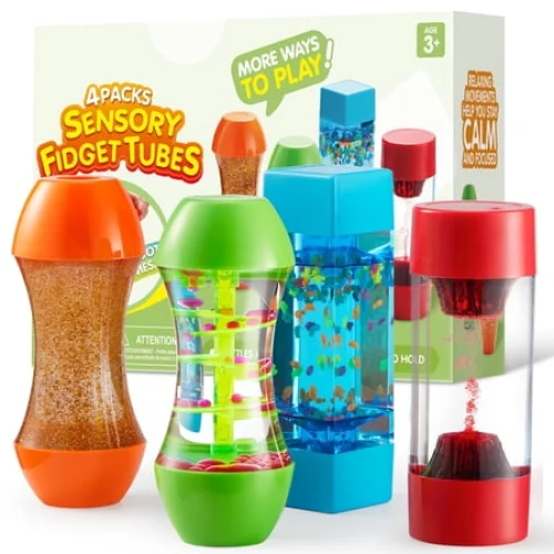 Joyfy 4-Pack Sensory Tubes Fidget Toys for Toddlers, Stress Relief Items, Christmas Birthday Best Gifts for Kids with Autism, Speech Therapy, Calm Down Corner Supplies, Autistic Sensory Toy