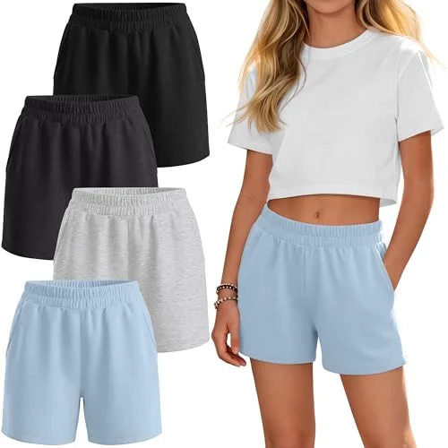 YooAurvox 4 Pack Girl's Shorts, 4-Color, 13-14 Years