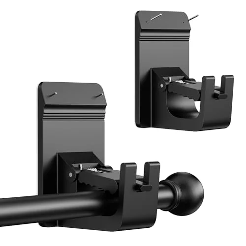Universal Heavy Duty Curtain Rod Brackets, No Drill Curtain Rod Brackets with Adhesive & Invisible Nail, 30+LB Load Curtain Rod Holders, Damage Free Curtain Rod Hooks for Wall, Bathroom, Kitchen 2PC