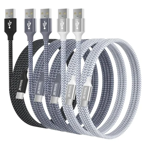 JIUWFOX USB to USB C Cable (6ft, 5Pack) for iPhone 17/17 Pro/17 Pro Max/16 Pro/16 Pro Max Fast Charging, USB C Charger Cord for Galaxy S25 S24, Pixel 10 9 and More