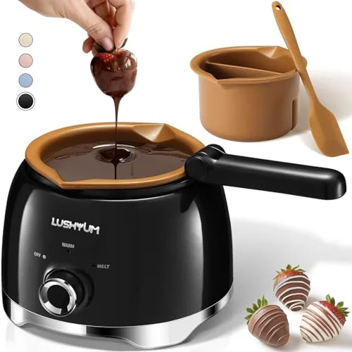 LUSHYUM Electric Chocolate Melting Pot with 2 Insert Pots, 4-Cup Chocolate