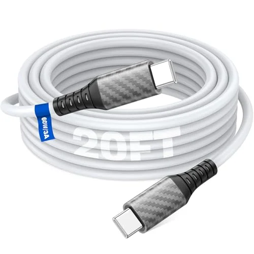 ASKUBSKU 20FT USB C to USB-C Cable 60W, Extra Long, White